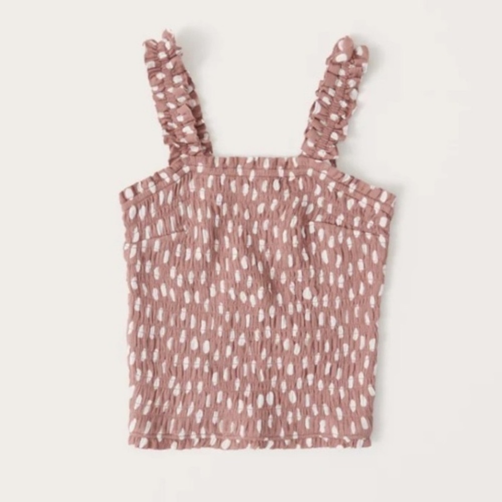 Abercrombie All-Over Smocked Wide Strap Cami, Dusty Pink Dot, XS